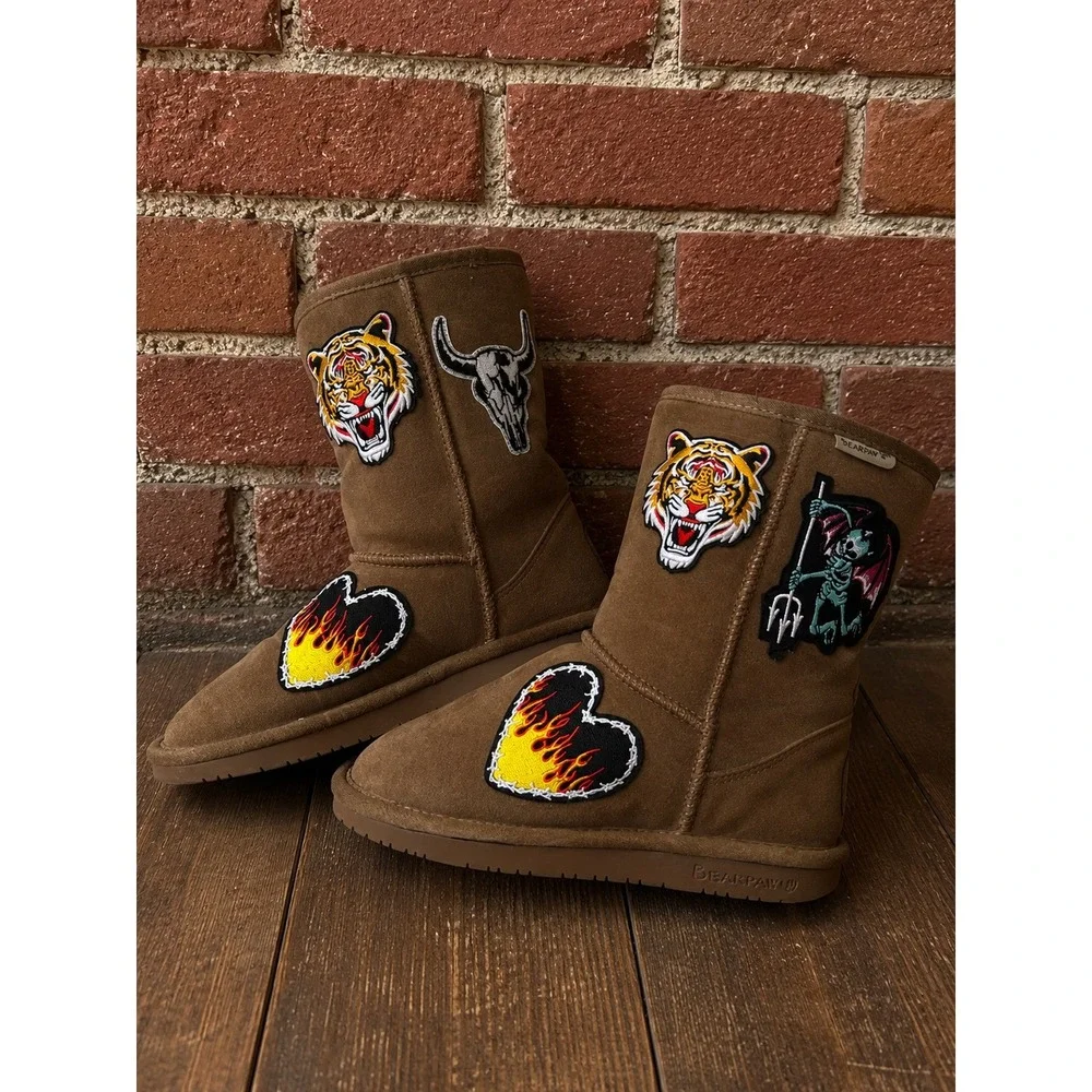 Bearpaw Suede Handmade Patch Boots 7 Boho Grunge Eclectic Y2K Festival